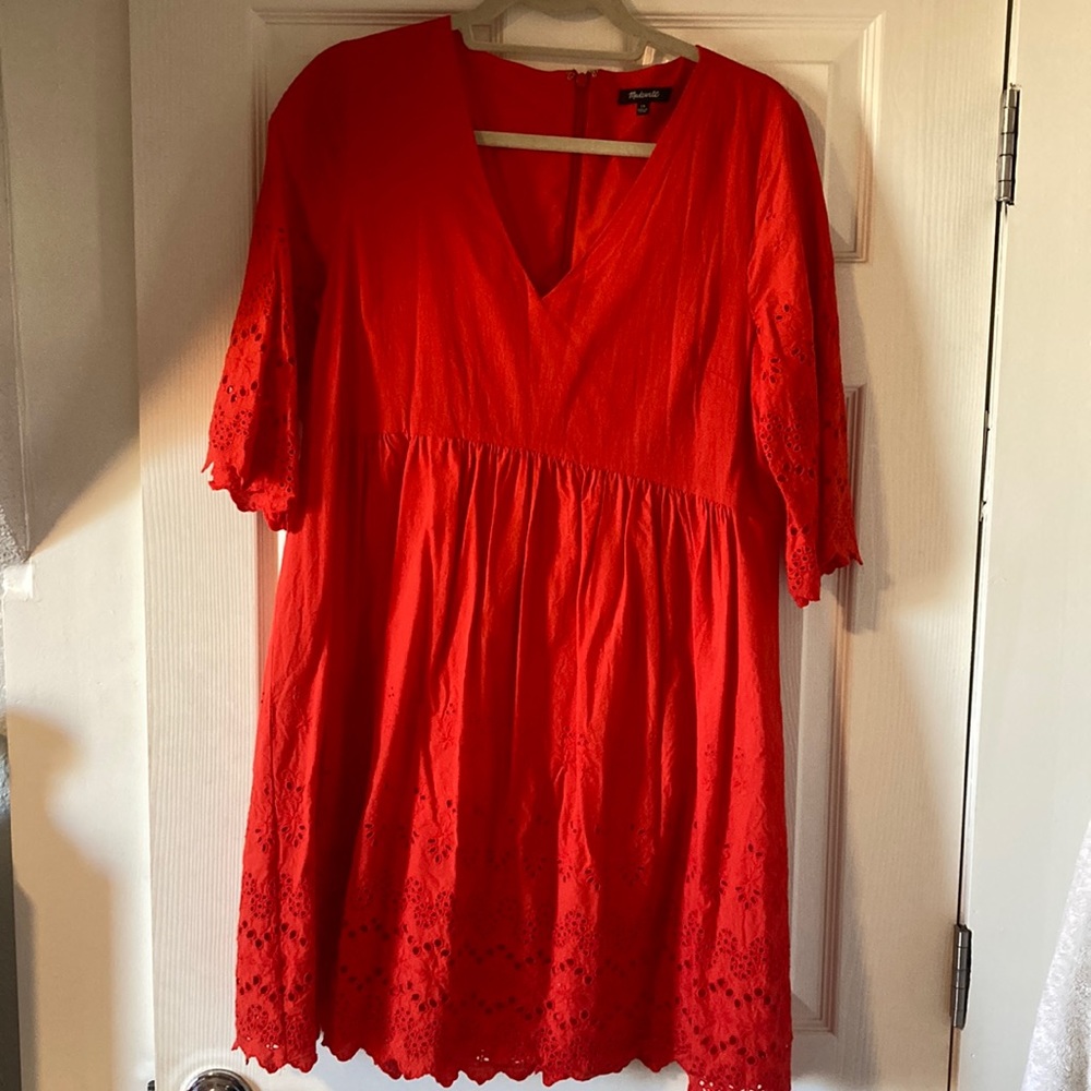 Madewell tomato red eyelet dress size 10
